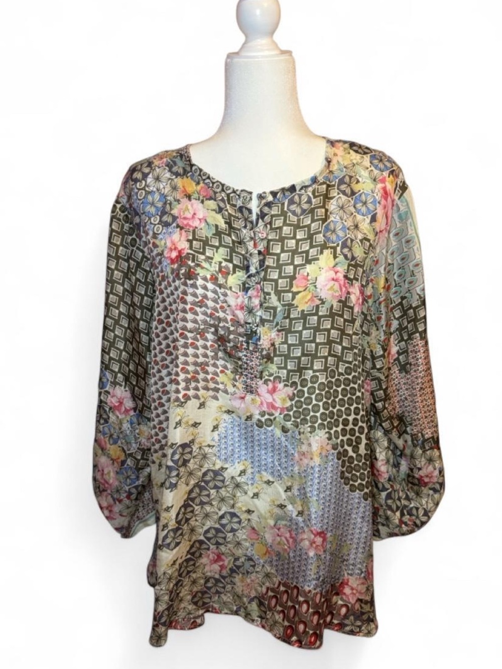 Johnny Was Rare Print silk tunic top